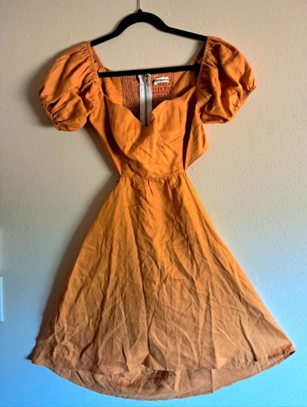 Reformation Puff Sleeve Midi Dress in Burnt Orange